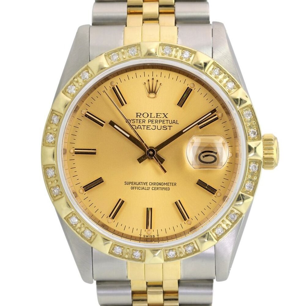 ROLEX DATEJUST CHAMPAGNE INDEX "FATBOY" DIAL DIMAOND JUBILEE TWOTONE 36MM 16233